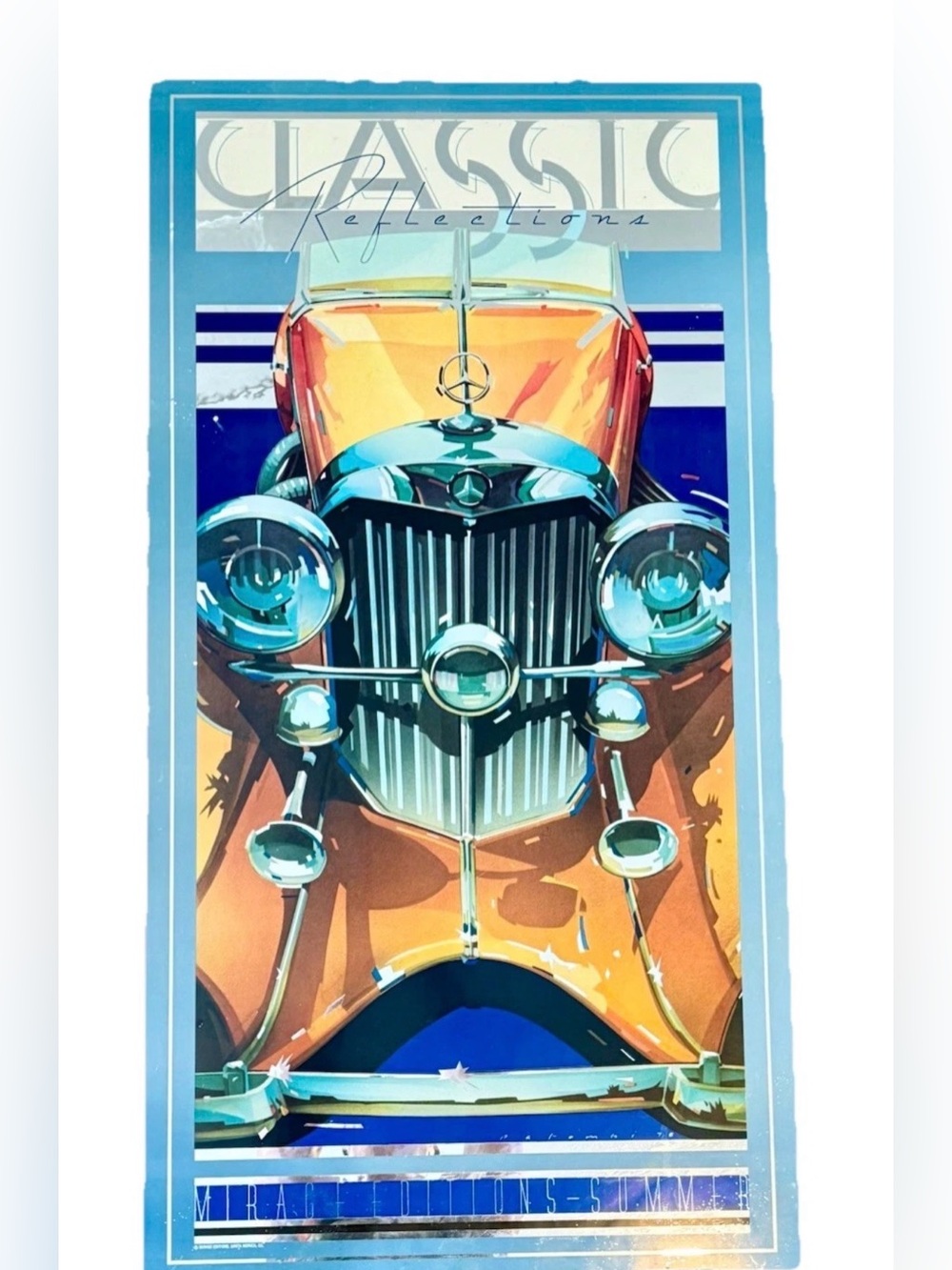 Vintage 1978 Mercedes SSK Mylar Poster Peter Palombi 18x34 Foam Mounted Rare
